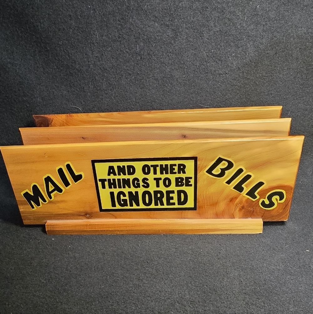 Wooden Mail Organizer with Humorous Design